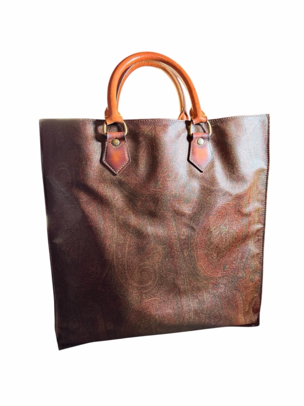 Brown Leather Tote Bag with Tan Handles - Classic Women's Tote
